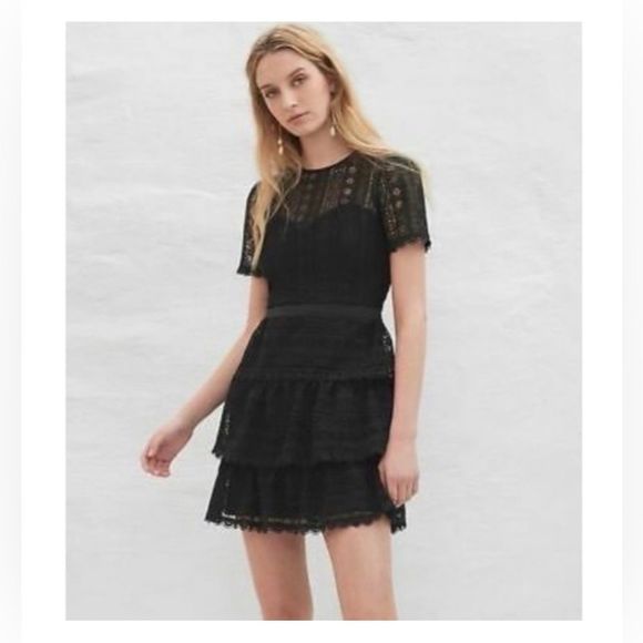 Express Dresses & Skirts - SOLD! LIKE NEW! (Size S) EXPRESS Short Sleeve Black Lace Tiered Lace mini Dress